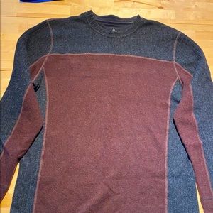 Prana Men's Gray Red Wool Blend Crew Neck Sweater